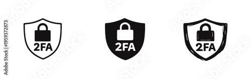 2FA Two-Factor Authentication Icon Set - Outline, Solid, and Hand-Drawn Security Shield with Padlock