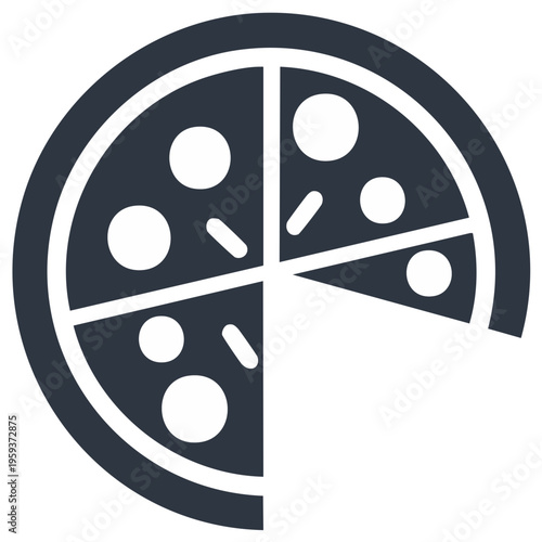 Pizza vector graphic showing slice missing isolated for take away or delivery