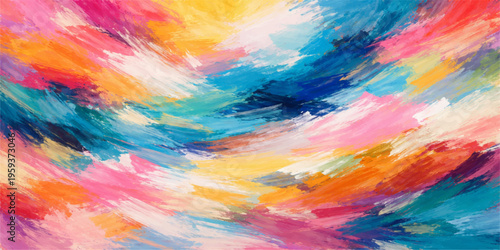 A vibrant rainbow spectrum of abstract watercolor paint creates a bright textured art backdrop with a seamless colorful design and blurred light stripes