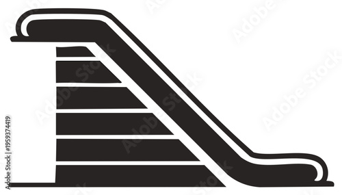 Abstract Black and White Escalator Icon with Simple Lines and Curves