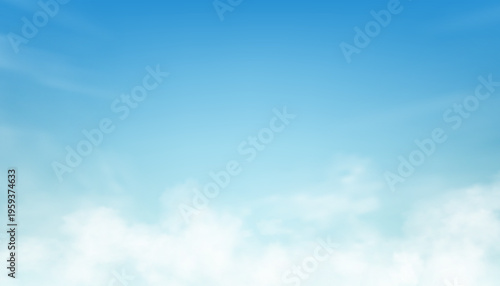 Sky Blue,Cloud Background,Horizon Clear Spring Sky in Morning by the beach,Vector beautiful landscape nature sunrise in Summer,Backdrop panoramic banner white clouds,Realistic sky cloudy backdrop