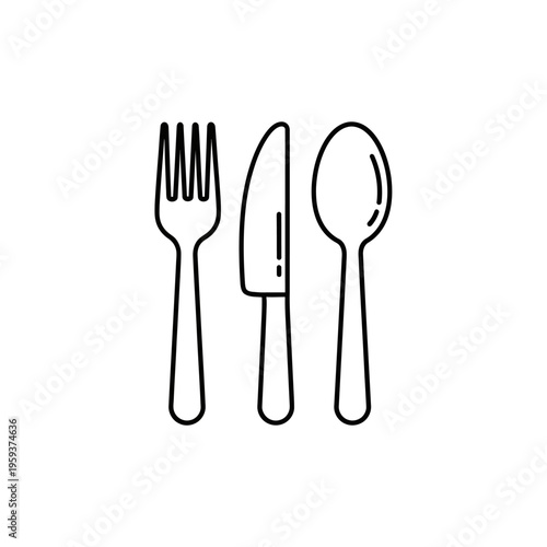 Minimalist Line Art Illustration of Fork Knife and Spoon for Dining or Culinary Design
