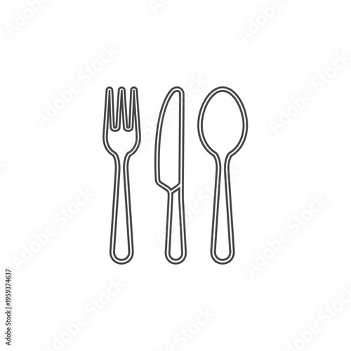 Minimalist Line Art Illustration of Fork Knife and Spoon Set on White Background