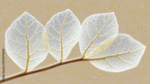 Delicate Close-Up of Translucent Leaf Veins Against a Soft Beige Background in Nature Design