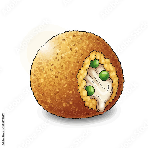 Arancini - Italian fried rice ball with peas and creamy filling