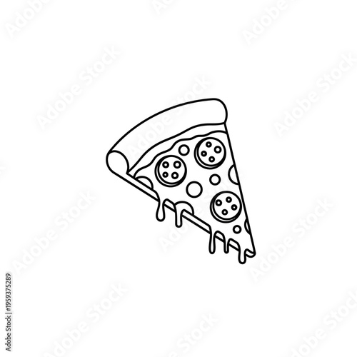 Minimalist Line Drawing of a Delicious Pepperoni Pizza Slice for Food Enthusiasts