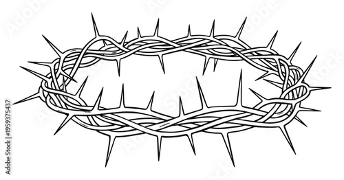 Solemn depiction of a thorny crown, symbolizing sacrifice and spiritual significance, perfect for religious publications, educational materials, or thematic design projects.