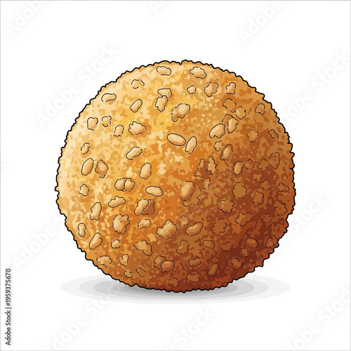 Golden Fried Arancini Ball with Sesame Seeds - Italian Food Illustration