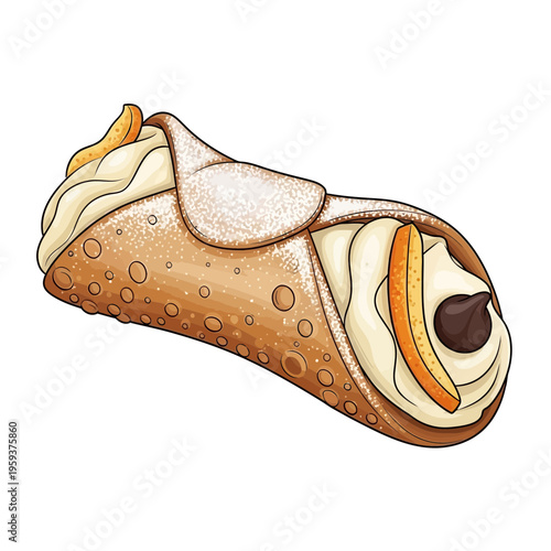Italian Cannoli Pastry with Cream and Chocolate