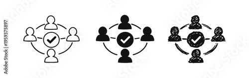 Team Consensus and Approval Icon Set: Group Collaboration and Verified Teamwork Symbols