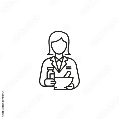 Minimalist Line Drawing of a Woman Holding a Bowl with a Bottle for Health and Wellness Concept