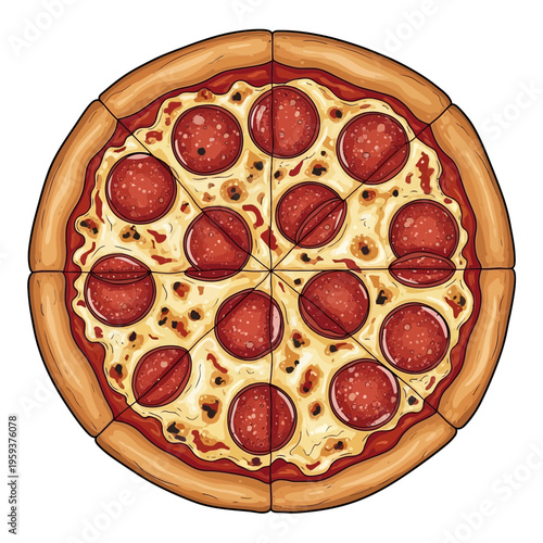 Pepperoni Pizza Slice Top View Illustration