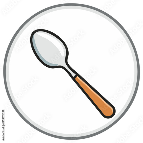 Simple spoon utensil with a wooden handle cartoon vector icon in a circular frame