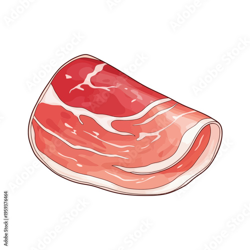 Thinly Sliced Cured Ham Slice Isolated on White Background