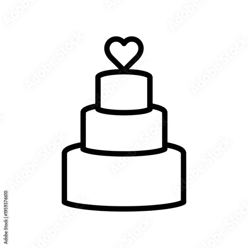 Minimalist Line Drawing of Wedding Cake with Heart Topper in Black and White