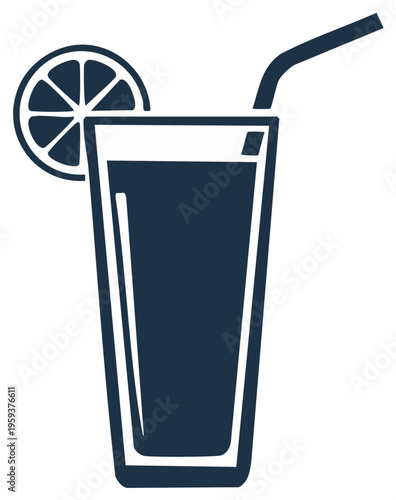 Glass of Juice or Cocktail with Straw and Citrus Slice Vector Icon