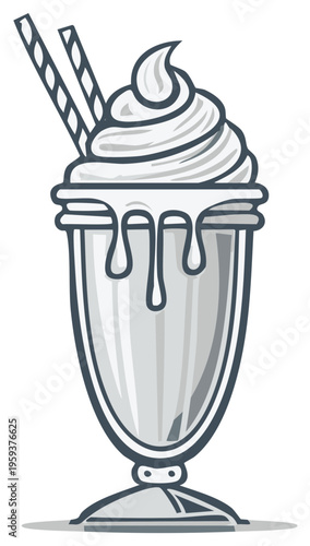 Classic Milkshake with Swirl of Cream and Straws