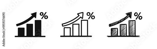 Financial Growth Bar Chart with Percentage and Up Arrow Icon Set