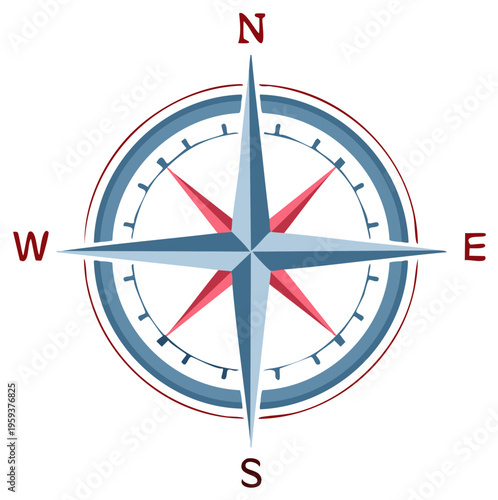 Compass rose navigation guide with cardinal directions symbolizes direction