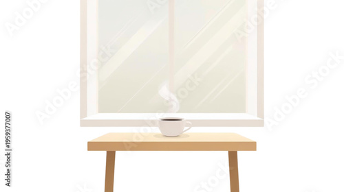 a cup of hot coffee on the table near the window
