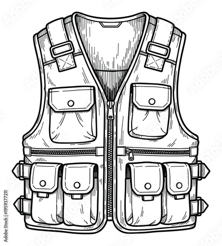 Durable utility vest with multiple pockets and functional zippers for outdoor adventures and tactical activities, ideal for sports equipment catalogs and apparel guides.