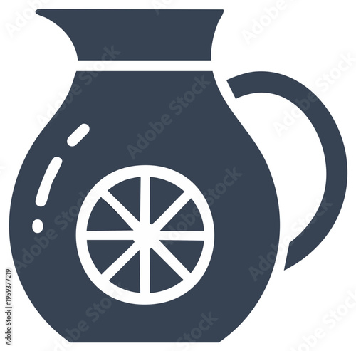 Dark Blue Pitcher with Lemon Slice Design Illustration Icon, Refreshing Summer Drinks, Vector Design Element
