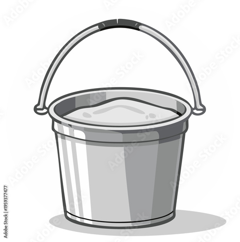 Illustration of a metallic bucket filled with powder, shadow.
