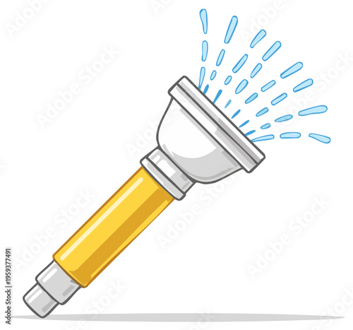 Handheld Shower Head Sprinkling Water in Cartoon Style Illustration