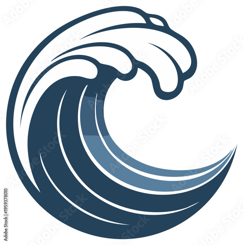 Dynamic blue ocean wave illustration, powerful water movement, graphic design element