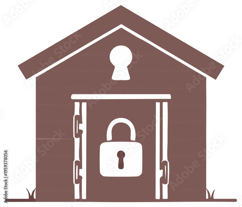 Simple illustration of a locked shed with a keyhole. Security concept of storage and data protection