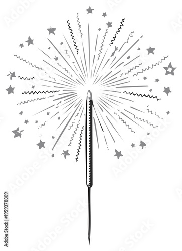 Sparkler illustration emitting rays, stars, and confetti for festive celebration concepts and holidays