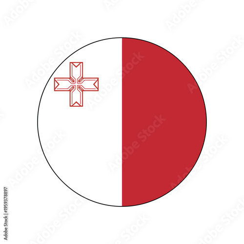 The flag of Malta in a circular shape on a white background