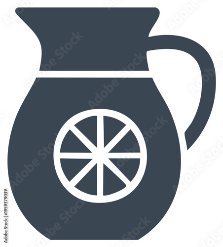 Refreshing lemonade pitcher vector icon with citrus fruit slice for summer drinks