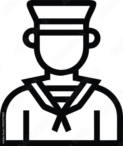 A simple outline icon showing a sailor wearing a traditional uniform and a classic peaked hat