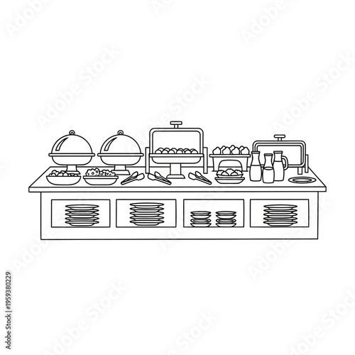 Modern Buffet Table Setup with Assorted Snacks and Beverages for Events