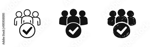 Group of People with Checkmark Icon Set - Team Approved, Verified, or Selected Vector Symbols