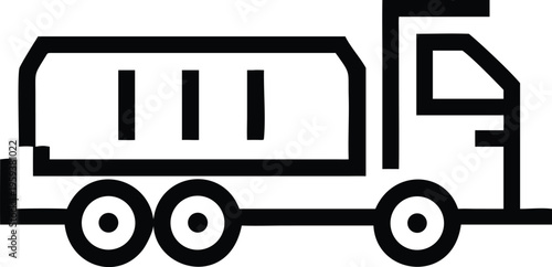 A bold black outline icon showing a tanker truck for transporting liquids or fuel