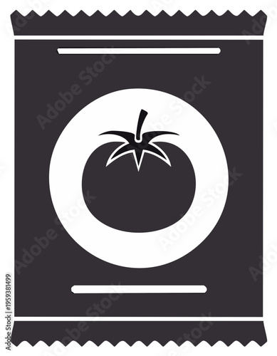 Tomato sauce sachet single serving packet icon condiment food packaging design