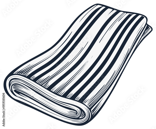 Folded striped fabric or cloth piece illustration for graphic design elements and textile patterns