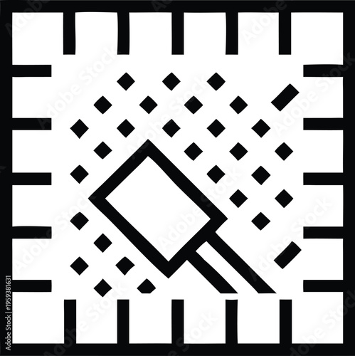 A pixelated field within a square border with a pointer tool manipulating the visual elements