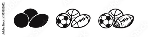 Soccer and American Football Balls Icon Set, Combined Sports Balls Illustration, Football Variety Icons