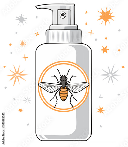 Insect Repellent Lotion Dispenser with Bee Graphic Illustration for Outdoor Protection