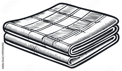 Folded Stack of Hand Towels Engraved Illustration  Black and White Design for Hygiene or Bathroom
