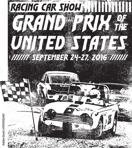 Grand prix united states racing car show vintage poster with chequered flag