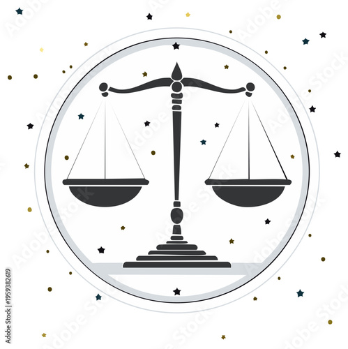 Symbol of Justice Scales Balanced with Stars