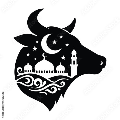 Bull silhouette with Islamic scene