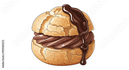 Delicious Cream Puff with Chocolate Filling and Drizzle