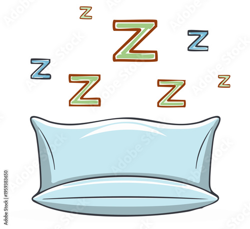 Vector illustration of a soft blue pillow and floating Zs symbolizing peaceful sleep and comfort.