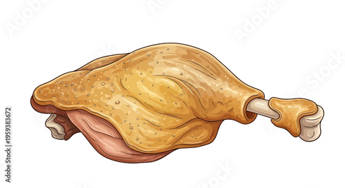 Golden Roasted Duck Leg on White Background