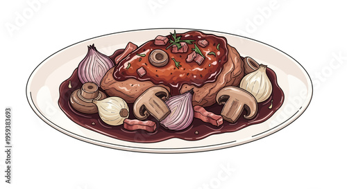Gourmet Beef Stew with Mushrooms and Onions on a Plate